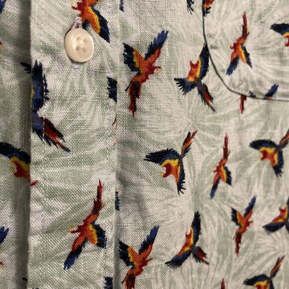 J. Crew 100% Linen Parrot‎ Bird Garden Men’s Large Short-Sleeve Shirt Classic - Picture 4 of 7
